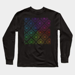 Rainbow Ombre Gradient Heart Mandala Pattern Long Sleeve T-Shirt